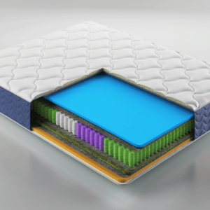 Stock image of Blue mattress with the layers from the edge