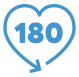 Blue logo of heart with number 180 inside
